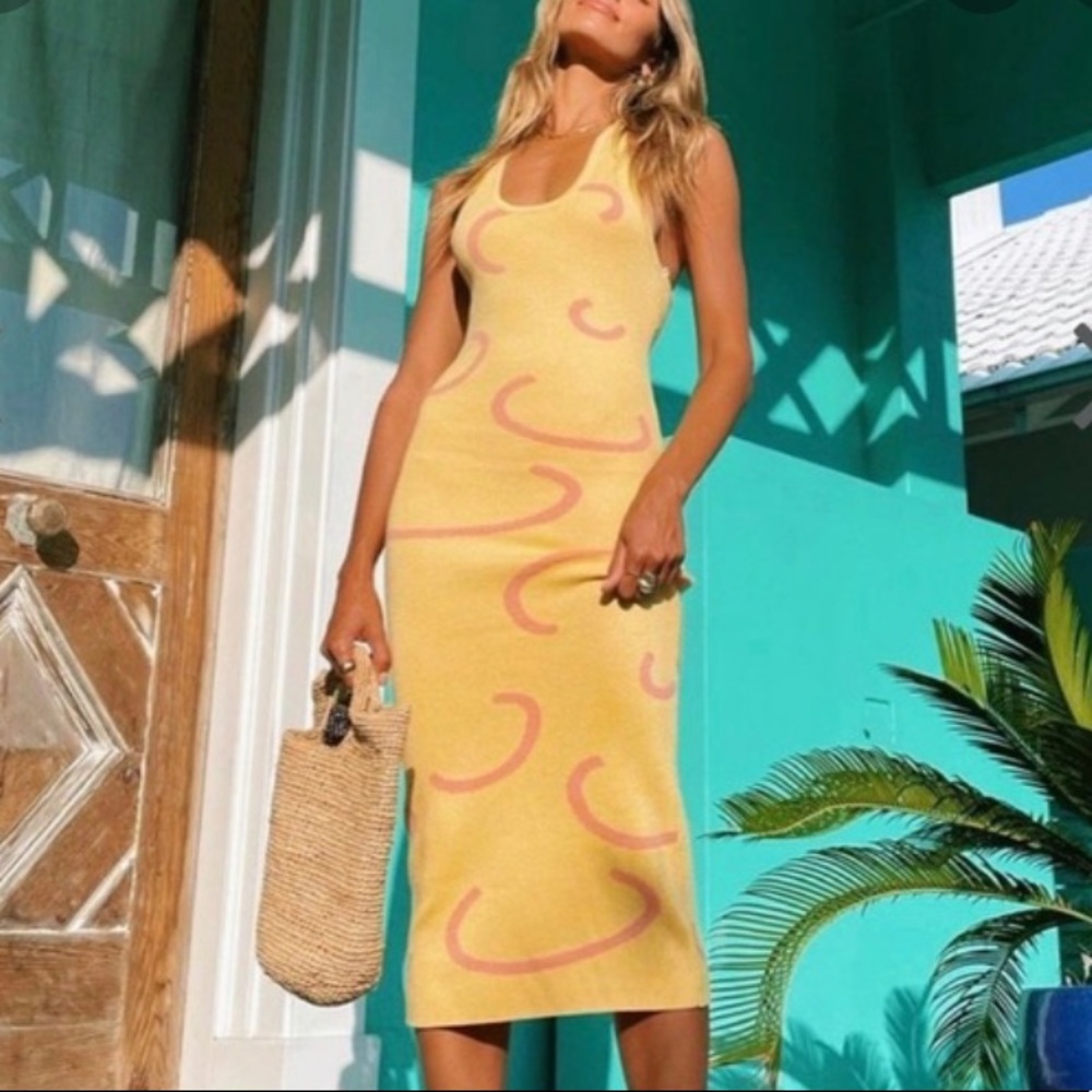 Verge girl yellow knit midi dress